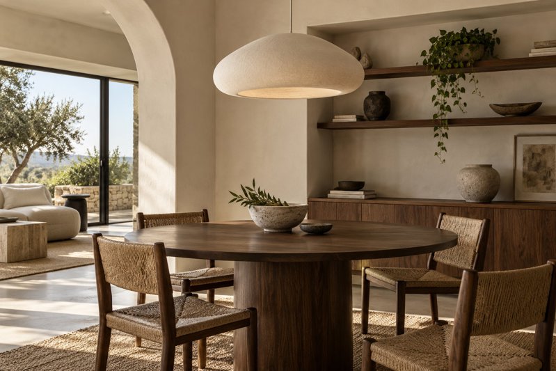 Zona pranzo con arredi in legno e luce naturale, immagine illustrativa