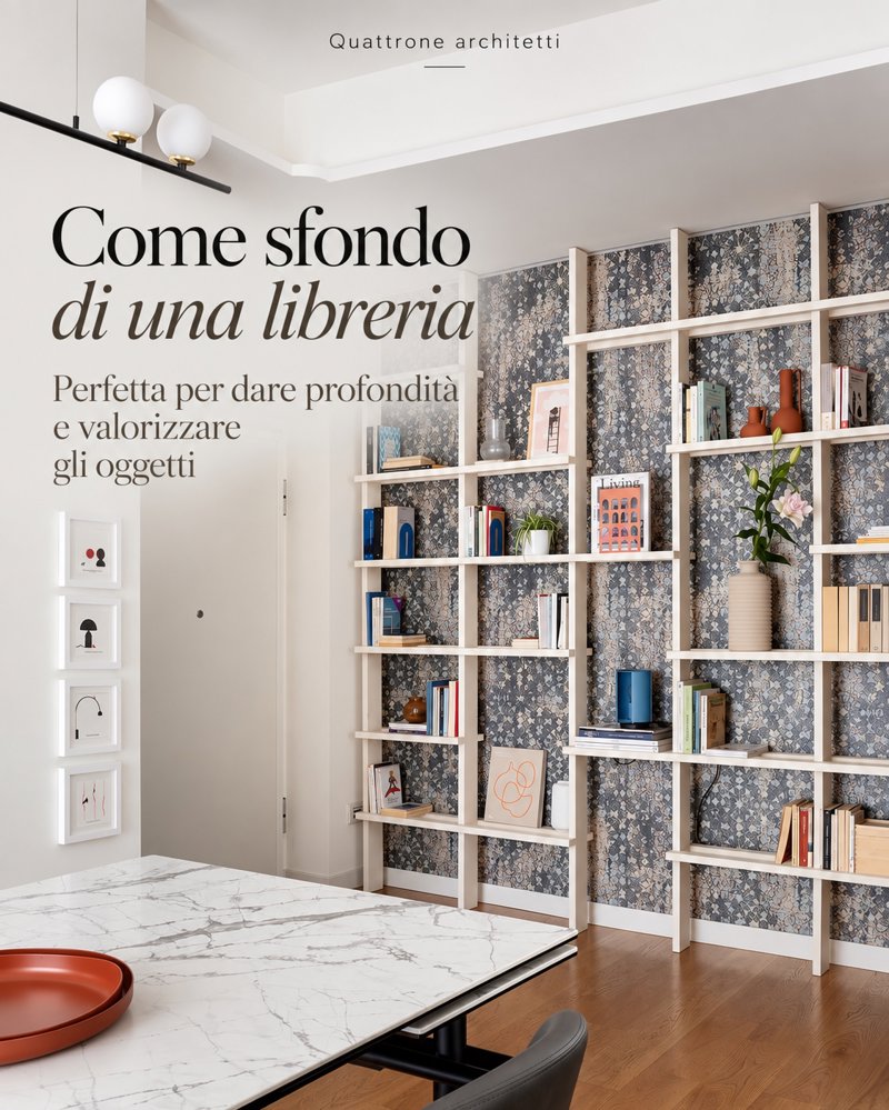 Carta da parati dietro la libreria: idee per valorizzare gli arredi